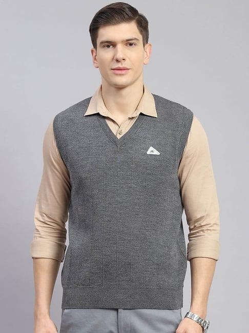 monte carlo mid grey regular fit pure wool striped sweater