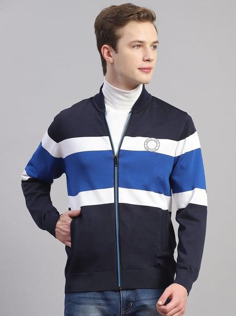 monte carlo mid navy blue regular fit striped sweater