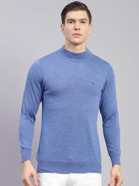 monte carlo mix blue regular fit pure wool sweatshirt