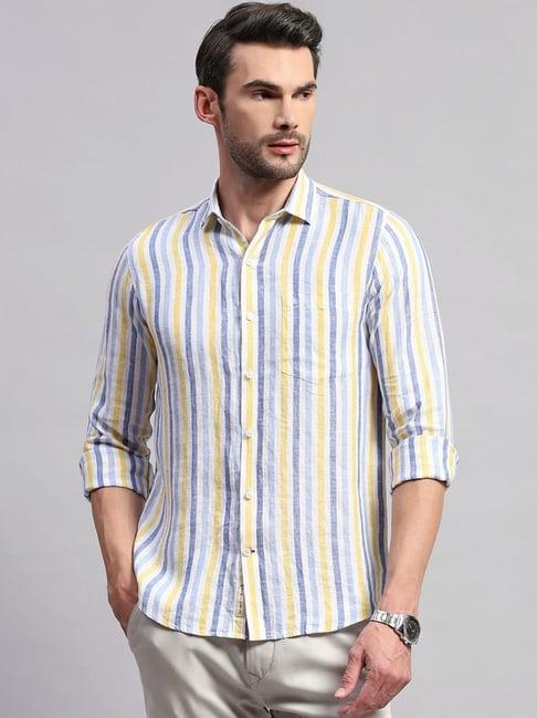 monte carlo multicolor linen regular fit striped shirt