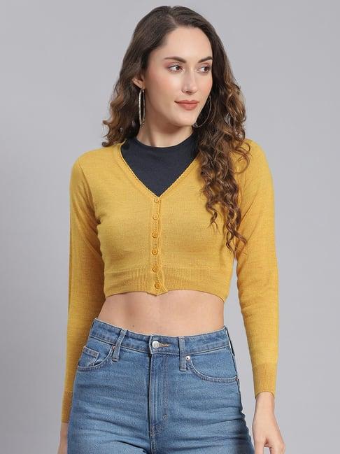 monte carlo mustard regular fit crop sweater