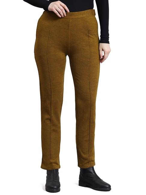 monte carlo mustard textured mid rise trousers