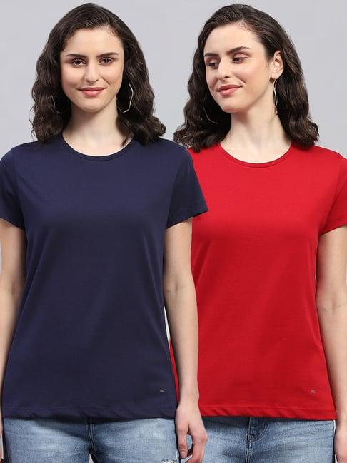 monte carlo navy & red cotton regular fit t-shirt ( pack of 2 )