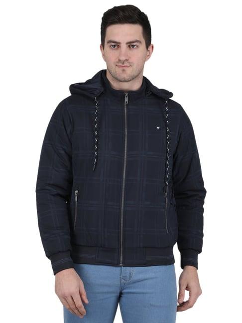 monte carlo navy regular fit check hooded jacket