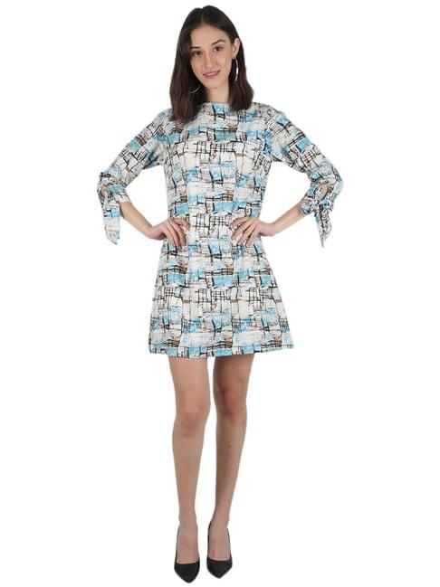 monte carlo off-white & blue printed shift dress