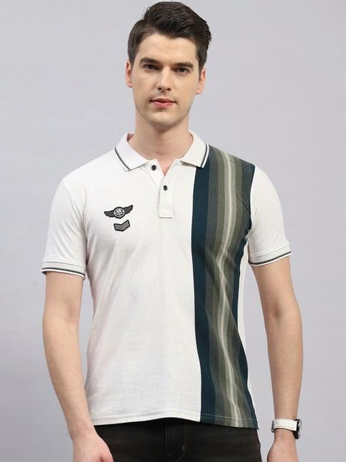 monte carlo off white regular fit striped polo t-shirt