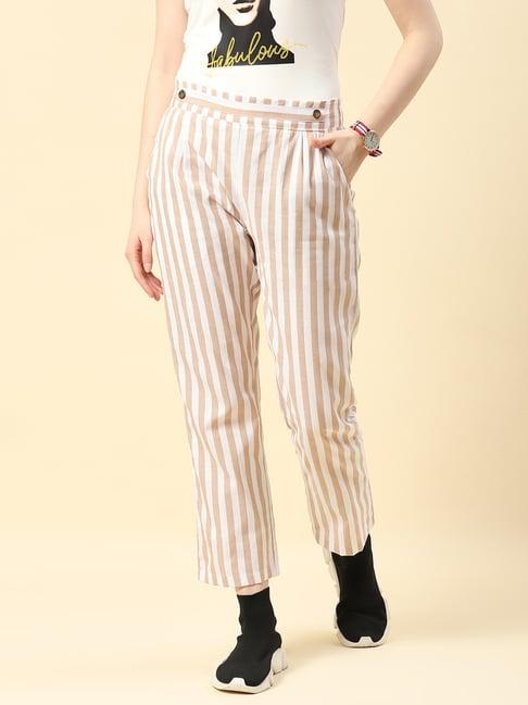 monte carlo off white striped regular fit mid rise trousers