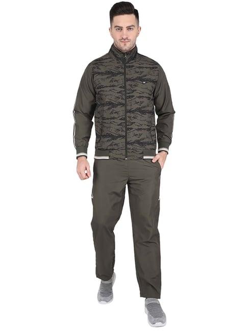 monte carlo olive green regular fit printed tracksuits