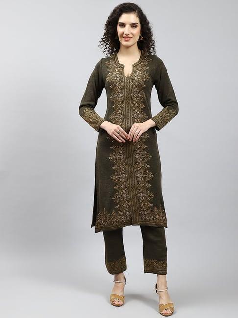 monte carlo olive printed kurta with pants