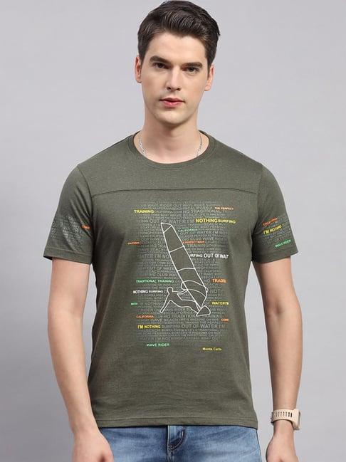 monte carlo olive regular fit printed t-shirt