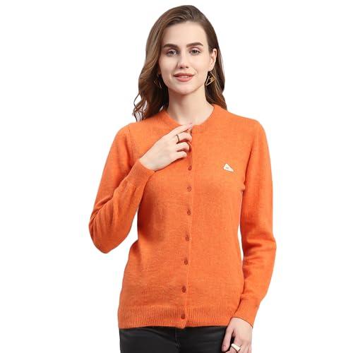 monte carlo orange mix solid round neck cardigan