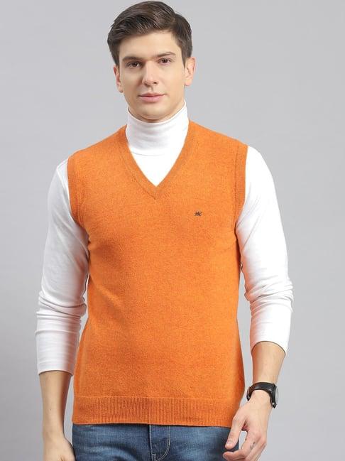 monte carlo orange wool blend regular fit solid sweater