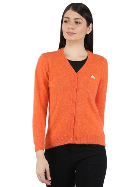 monte carlo orange wool open front cardigan