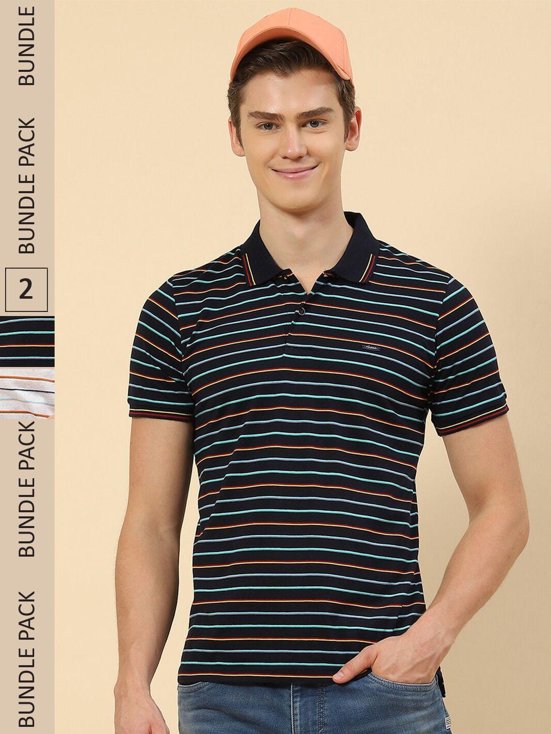 monte carlo pack of 2 striped polo collar casual knitted cotton t-shirts