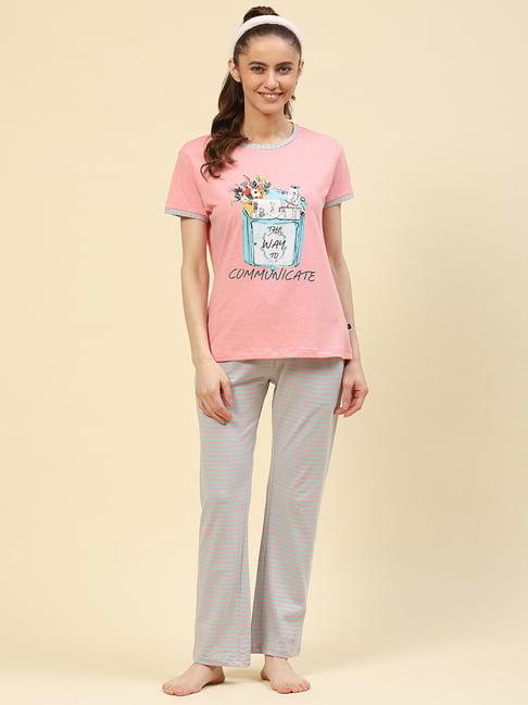 monte carlo peach & grey printed t-shirt with lounge pants