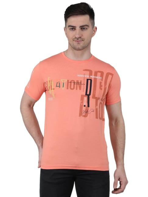 monte carlo peach regular fit printed crew t-shirt