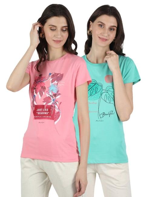 monte carlo pink & turquoise printed cotton t-shirt - pack of 2