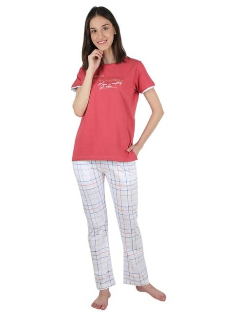 monte carlo pink & white printed t-shirt pyjama set