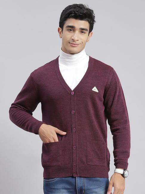 monte carlo purple wool blend regular fit solid cardigan