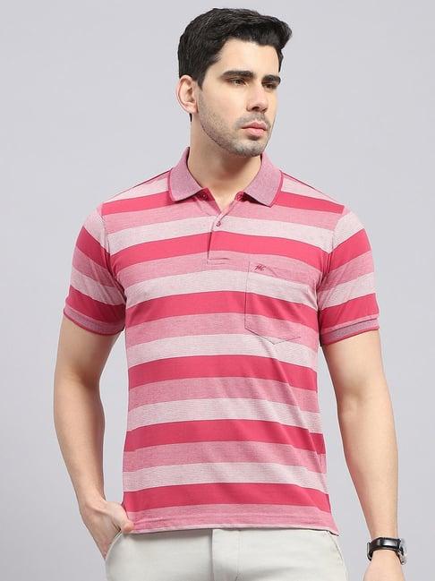 monte carlo red cotton regular fit striped polo t-shirt