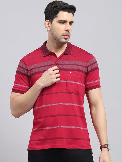 monte carlo red cotton regular fit striped polo t-shirt