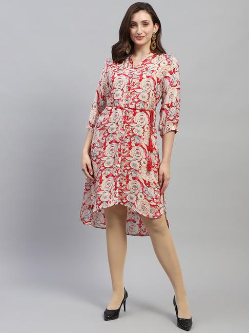 monte carlo red floral print shirt dress