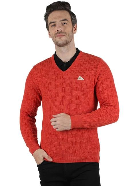 monte carlo red regular fit self pattern sweater