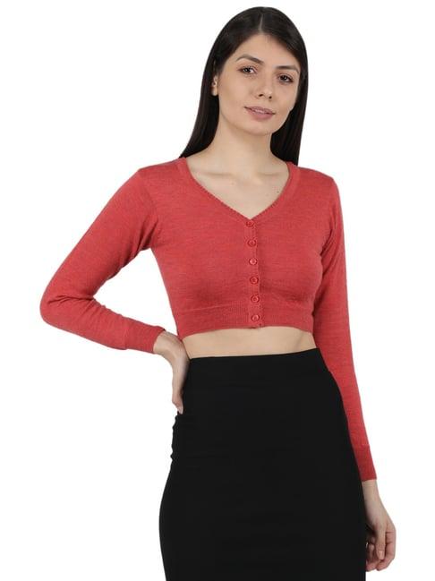 monte carlo red wool open front cardigan