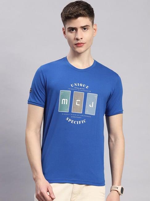 monte carlo royel blue regular fit printed t-shirt