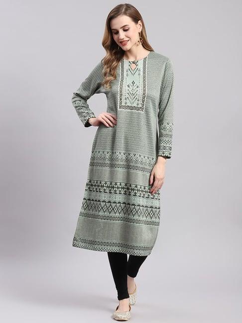 monte carlo sea green embellished straight kurta