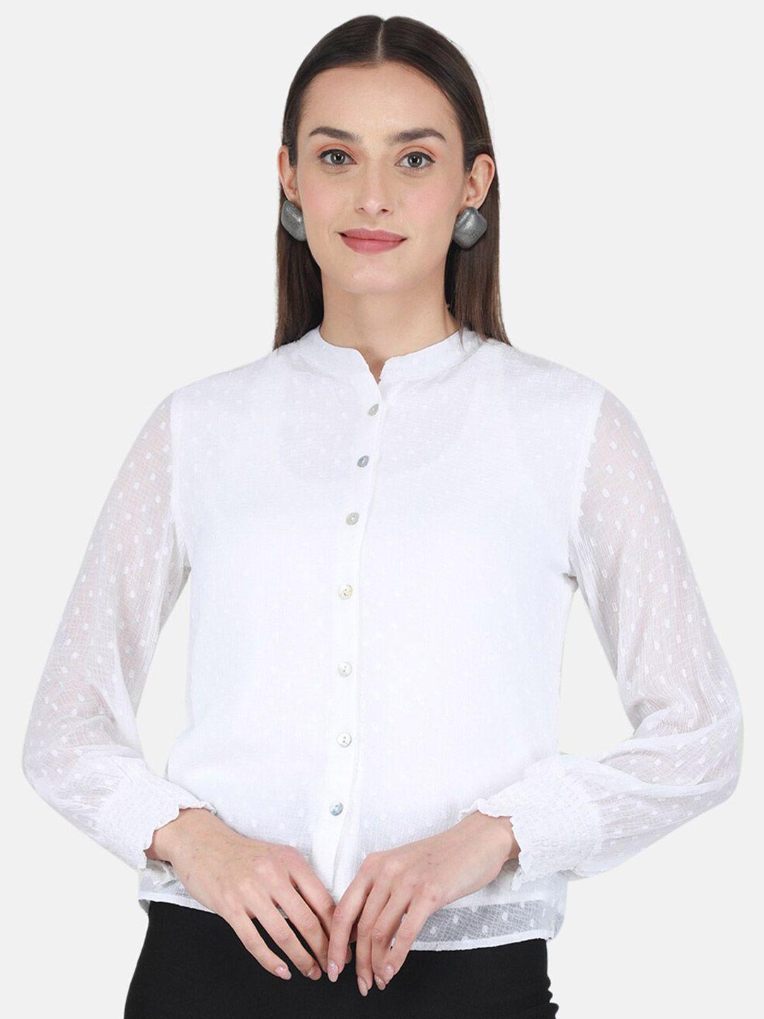 monte carlo self design mandarin collar cuffed sleeves shirt style top