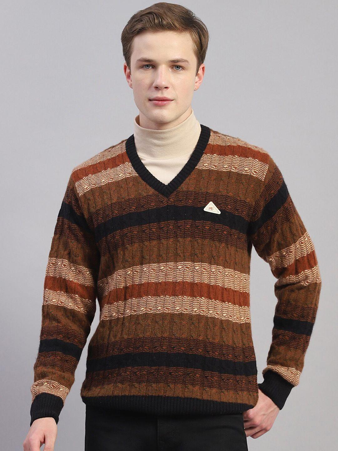 monte carlo self design v-neck long sleeves woollen pullover