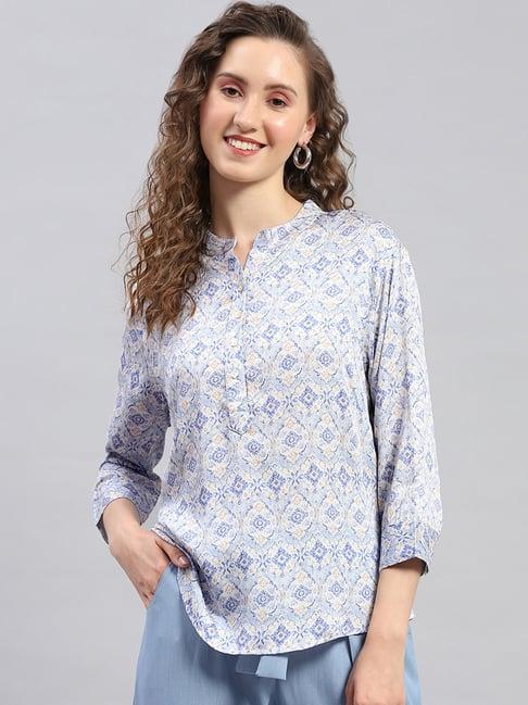 monte carlo sky blue printed top