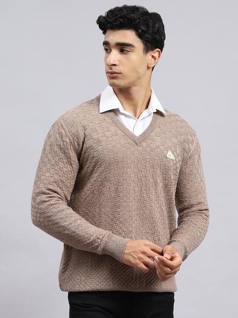 monte carlo steel brown regular fit self pattern sweater