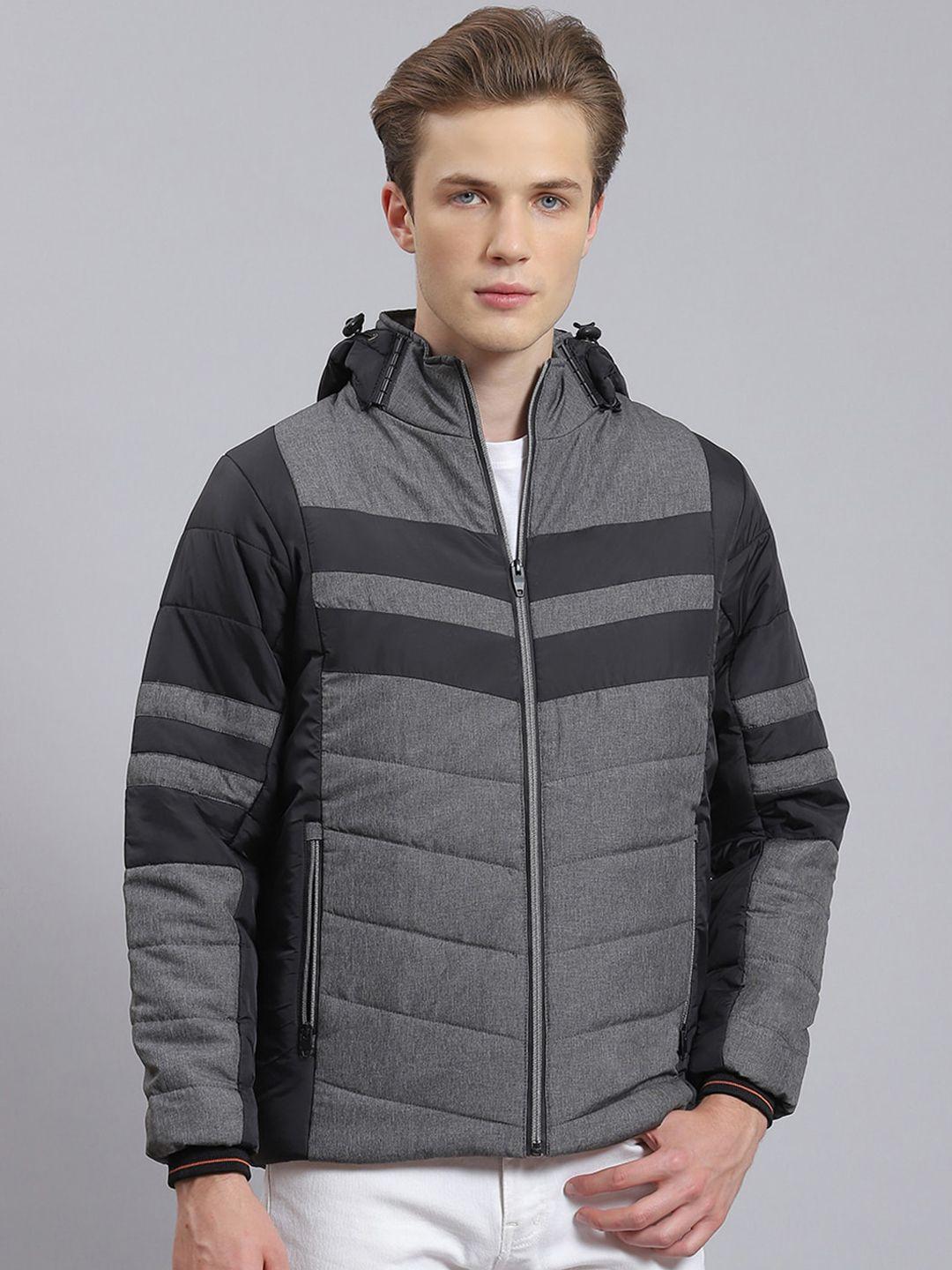 monte carlo striped hooded zip detail lightweight puffer jacket