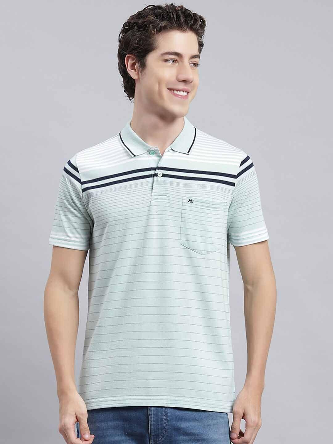 monte carlo striped polo collar cotton t-shirt