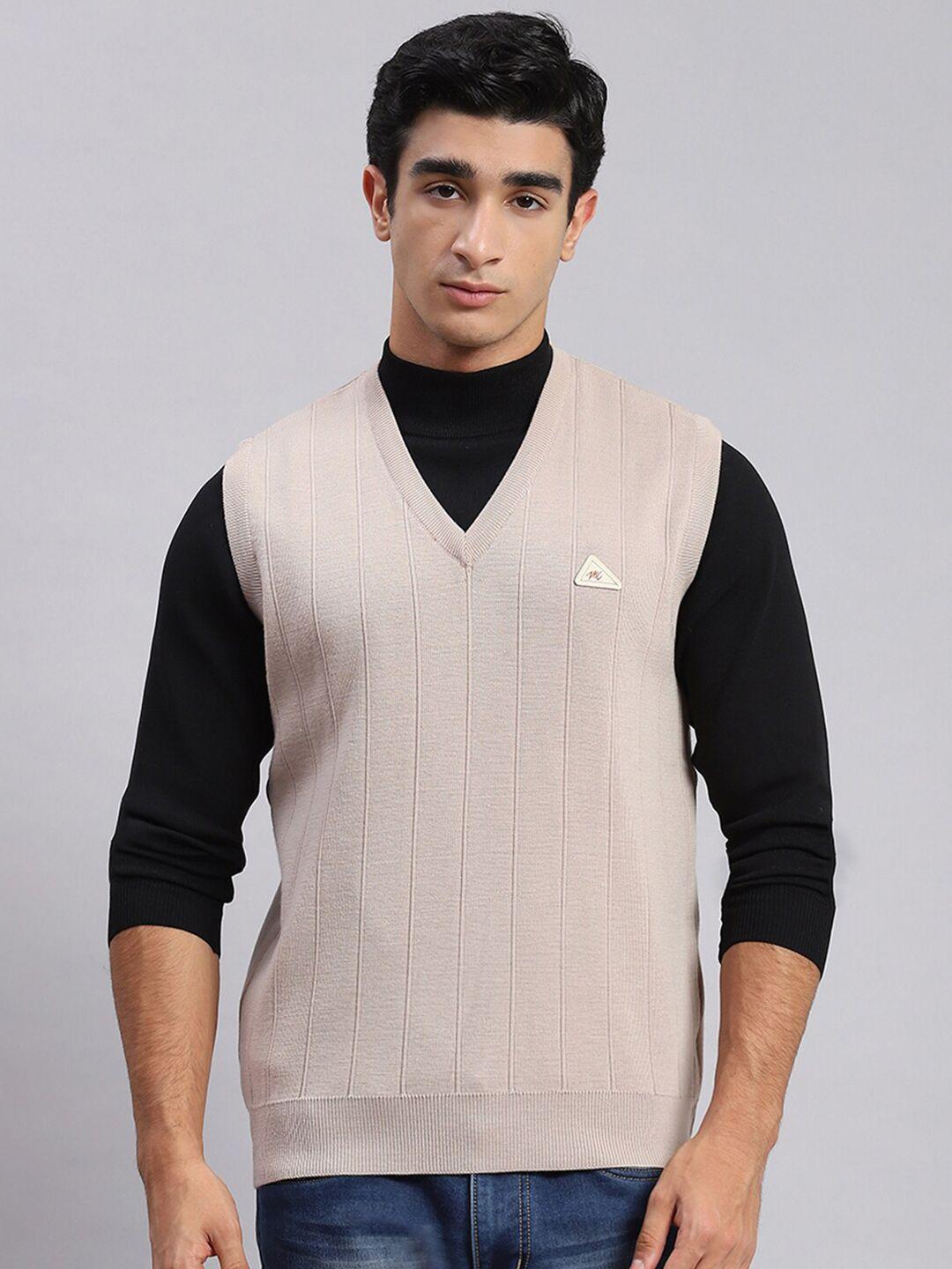 monte carlo striped v-neck sleeveless pure wool sweater vest