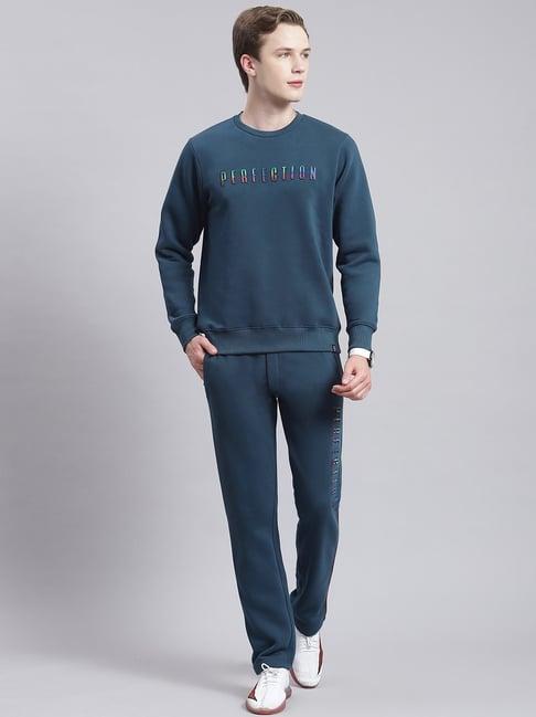 monte carlo teal blue regular fit printed tracksuit