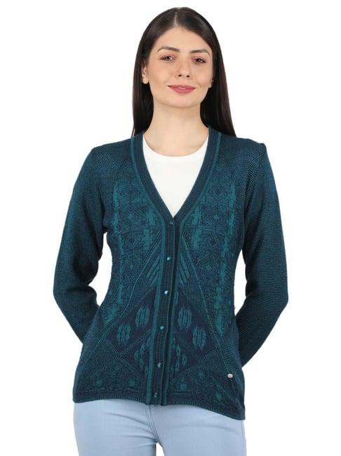 monte carlo teal self design open front cardigan