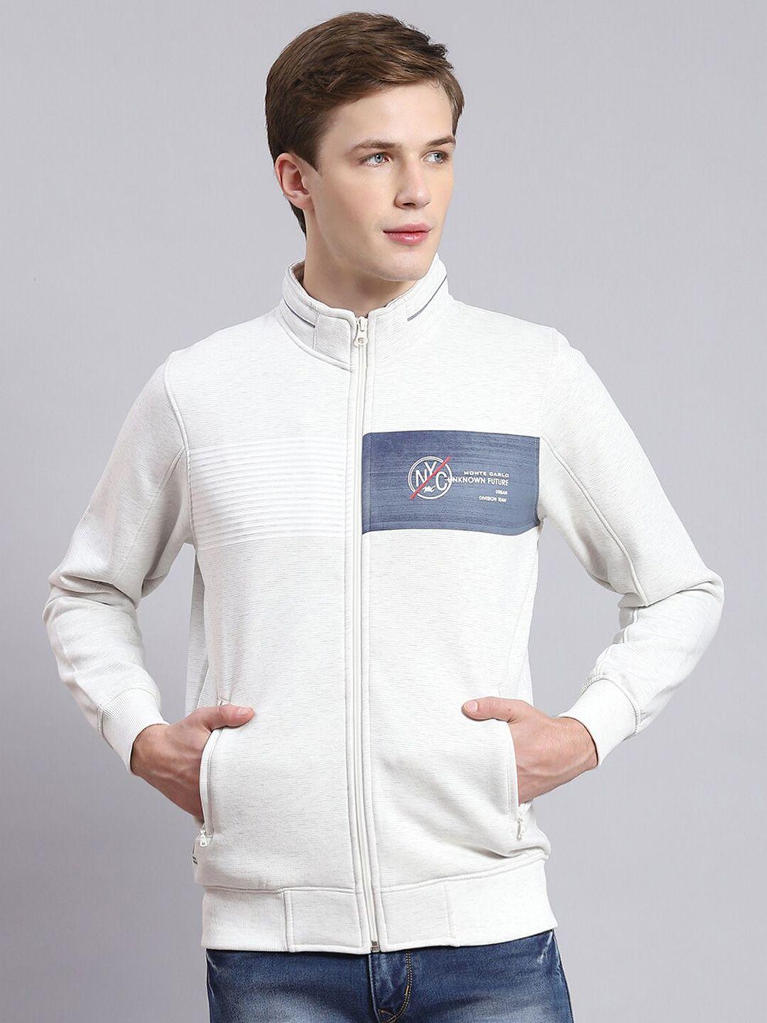 monte carlo typography printed mock collar long sleeve zip detail bomber jacket