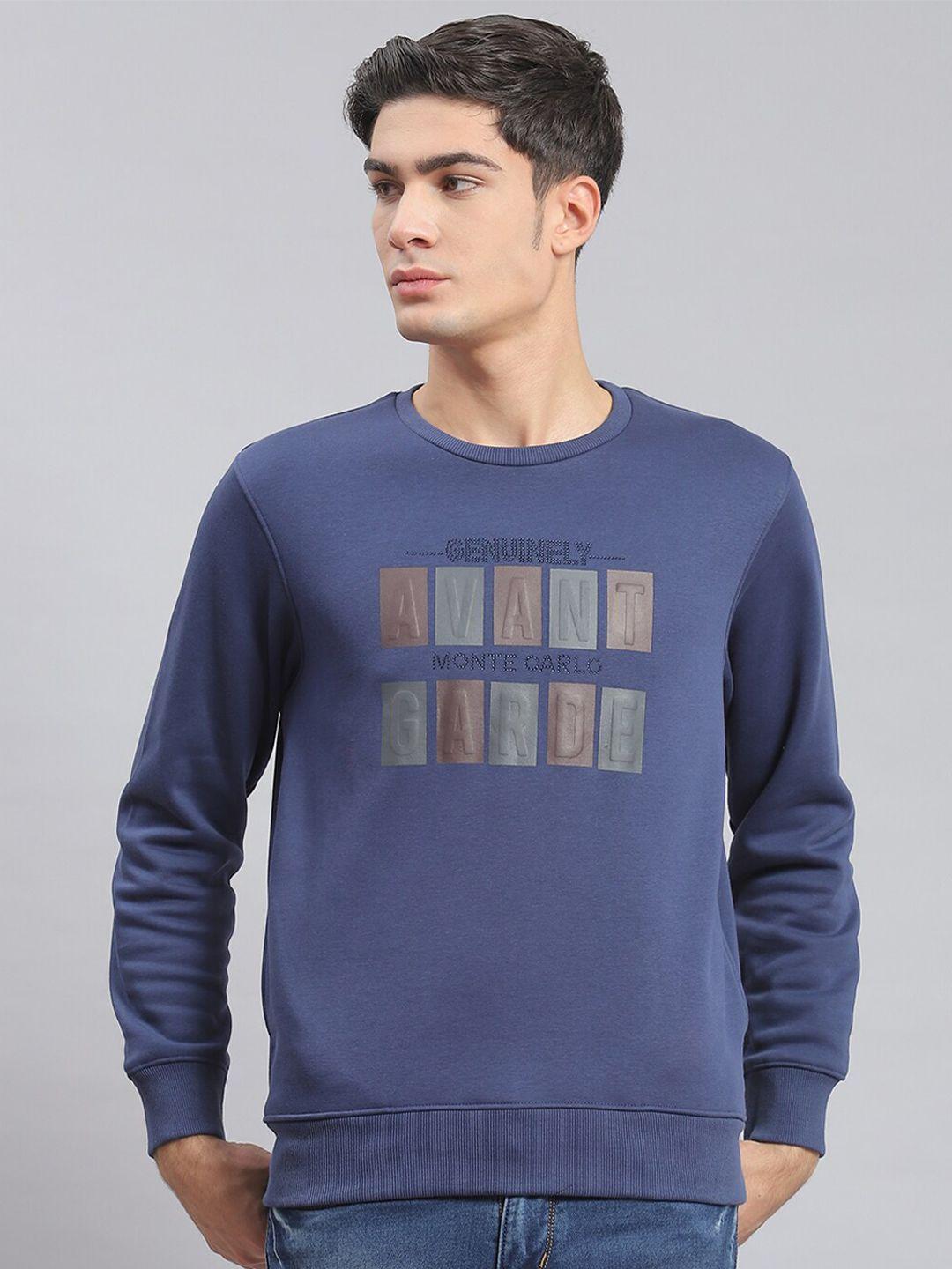 monte carlo typography printed round neck long sleeve pullover sweatshirt