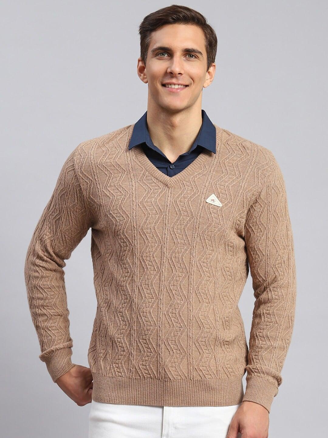 monte carlo v- neck cable knit ribbed woollen pullover