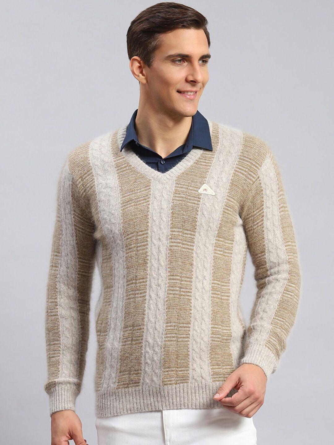 monte carlo v- neck striped ribbed woollen pullover
