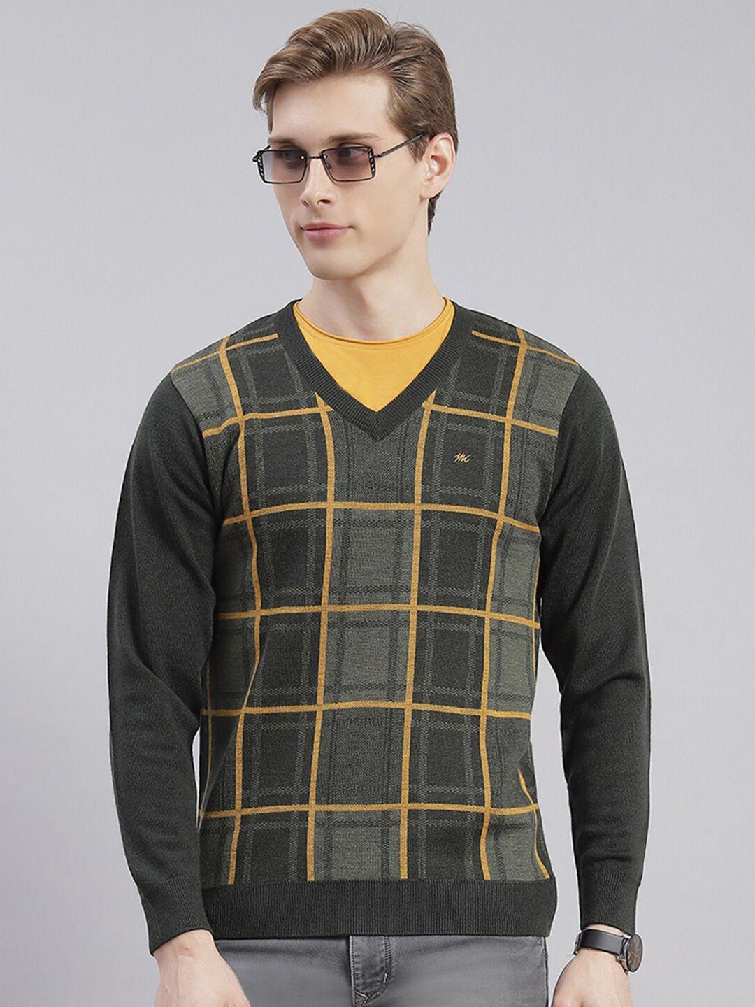 monte carlo v-neck checked pullover sweater