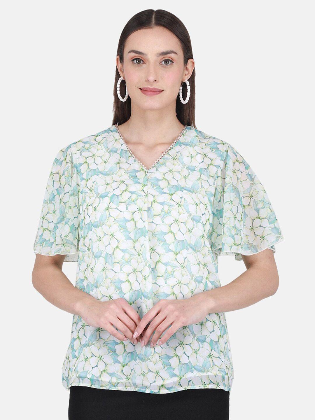 monte carlo v-neck floral printed flared sleeve top