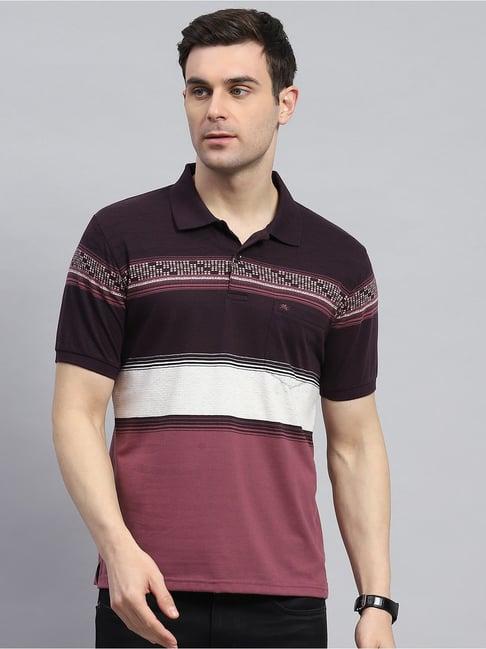 monte carlo violet cotton regular fit striped polo t-shirt