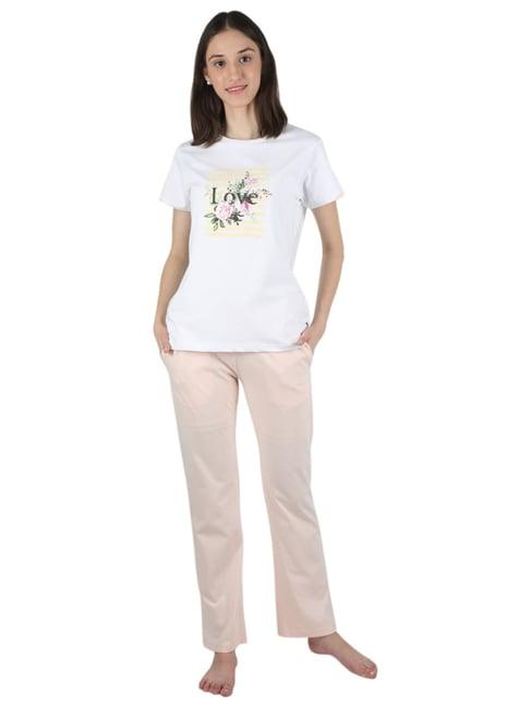 monte carlo white & peach printed t-shirt pyjama set
