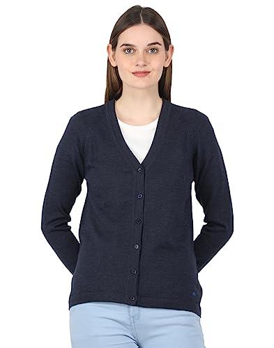 monte carlo women's wool v-neck cardigan (1220709vn-2325_navy blue