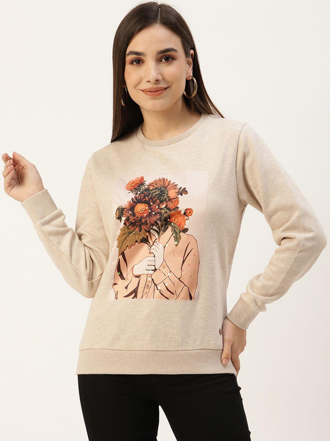 monte carlo women beige graphic print sweatshirt