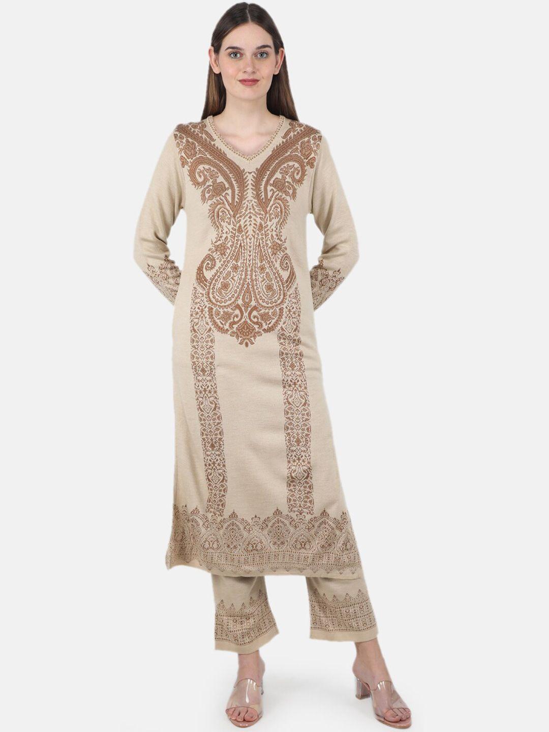monte carlo women beige paisley printed pure cotton kurta with trousers